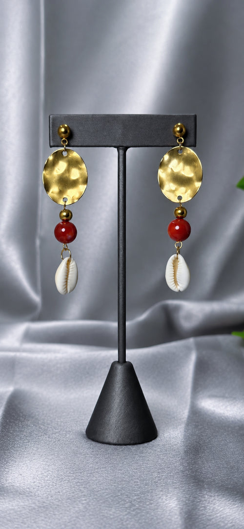 AKÙ | Red Agate Cowrie Earrings